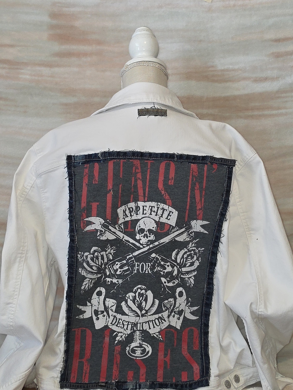 Guns N' Roses Upcycled White Jean Jacket
